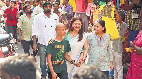 Bhargav, Nayanthara in the film Kaathuvaakula Rendu Kaadhal.