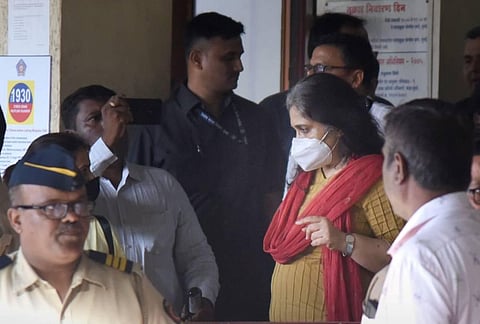 Activist Teesta Setalvad at Santacruz police station after being detained by Gujarat police, in Mumbai. (Photo | PTI)