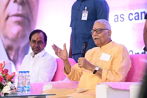 Ready for the challenge: K Chandrasekhar Rao and Yashwant Sinha.