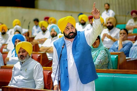Punjab Chief Minister Bhagwant Mann speaks during the ongoing Assembly session, in Chandigarh, Thursday, June 30, 2022. (Photo | PTI)