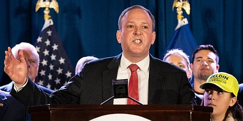 U.S. Rep. Lee Zeldin speaks to delegates and assembled party officials at the 2022 NYGOP Convention. (Photo | AP)