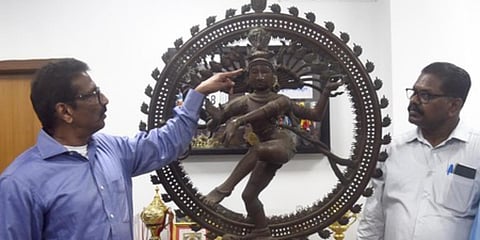 DGP (Idol Wing CID) Dr K Jayanth Murali with the retrieved Nataraja idol in Manali. (Photo| Martin Louis, EPS)
