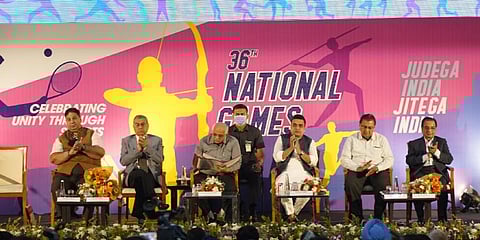 MOU Signing & the Official Logo Launch of the 36th National Games Gujarat 2022.(Photo | Twitter)
