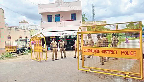 Police personnel deployed at the girl’s village near Veppur in Cuddalore. (Photo| EPS)