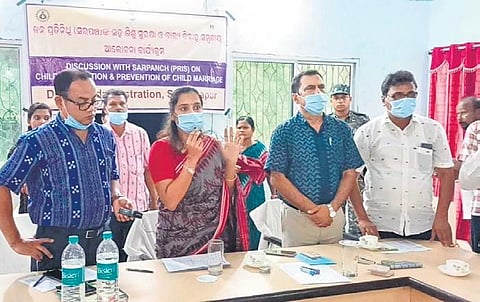 District officials and Collector addressing a meeting on child marriages. (Photo| EPS)