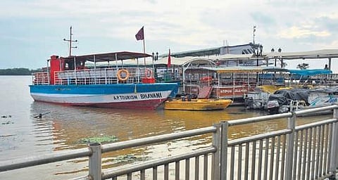 Deserted tourist boats at Punnami Ghat in Vijayawada. (Photo| Prasant Madugala, EPS)