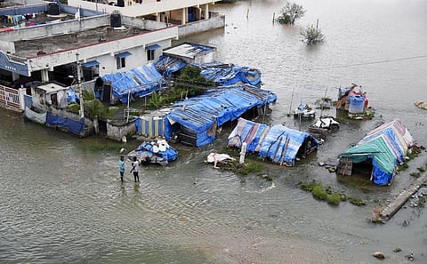 The submerged parts of Balaji Layout and Venus Layout, situated close to Gajularamaram lake. (Photo | Vinay Madapu, EPS)