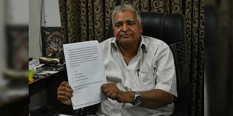 Telugu film exhibitors’ sector chairman PS Ram Prasad addressing the media in Vijayawada | Prasant Madugula