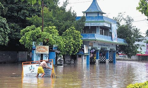 A flooded road in Rajamahendravaram after heavy rains on Tuesday | Express