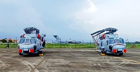 The Indian Navy’s MH-60R helicopters after their delivery in Kochi on Thursday.