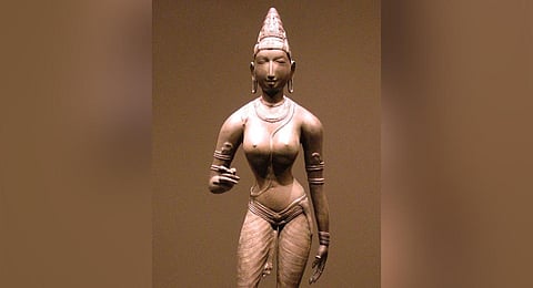 A three-and-a-half feet idol of Chola queen Sembiyan Mahadevi. (Photo | Wikipedia)