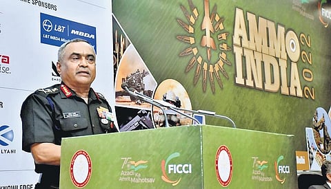 Army Chief General Manoj Pande addresses AMMO India 2022’ conference in New Delhi on Thursday