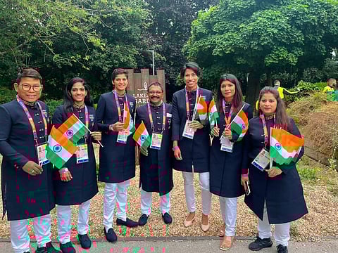 Olympic medallist Lovlina Borgohain with the boxing contingent, ahead of the CWG 2022. (Photo | PTI)