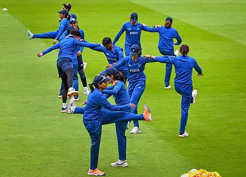 Indian women T20 team during their training session at Edgbaston Cricket Ground, ahead of Commonwealth Games 2022 in Birmingham, UK. (Photo | PTI)