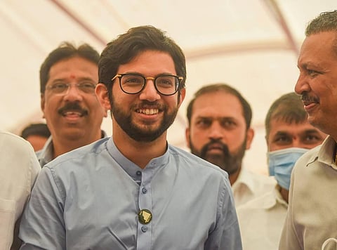 Shiv Sena MLA Aaditya Thackeray arrives to attend a special session of Maharashtra Assembly, at Vidhan Bhavan in Mumbai, Sunday, July 3, 2022. (Photo | PTI)