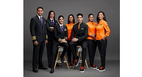 Akasa Air crew wearing Vanilla Moon sneakers and Rajesh Pratap Singh-designed uniform. (Photo | Akasa Air Instagram)