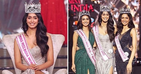 Femina Miss India World 2022 winner Sini Shetty; L-R: First Runner-Up Rubal Shekhawat, Sini Shetty, and Second Runner-Up Shinata Chauhan. (Photos | Instagram)