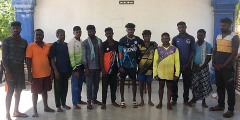The fishermen who were apprehended by Sri Lankan Navy on Monday. (Photo| EPS)