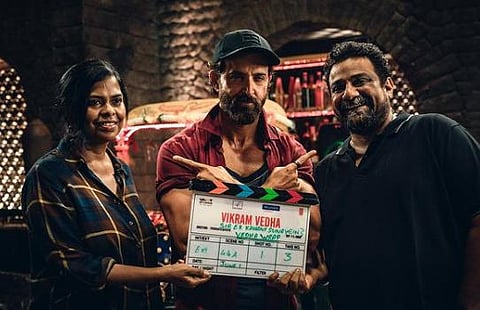 Directors Gayatri and Pushkar with actor Hrithik Roshan. (Photo | Hrithik Roshan Instagram)