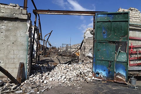 A farm is ruined by the Russian shelling ten kilometres from the front line in the Dnipropetrovsk region, Ukraine, Monday, July 4, 2022.(Photo | AP)