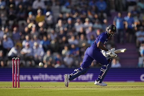 India's Hardik Pandya hits a four during the first T20 international cricket match between England and India at The Ageas Bowl in Southampton, England, Thursday. (Photo | PTI)