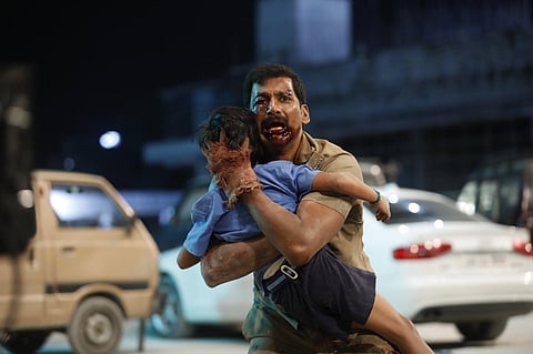 Actor Vishal in 'Laththi'.