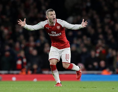 Arsenal's Jack Wilshere shouts during the English League Cup semifinal second leg soccer match between Chelsea and Arsenal at the Emirates stadium in London. (Photo | AP)