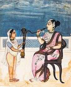 A royal woman on a terrace (probably in Hyderabad); (right) a tribal woman/courtesan (South India).
