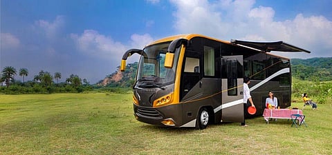 Tourists enjoying their stay in the caravan parked at 'Karavan Meadows' in Wagamon