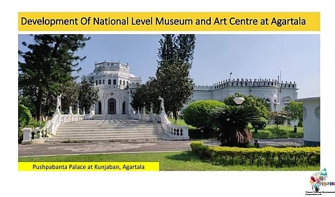 The century-old iconic Pushpabanta Palace, built by an erstwhile Maharaja of Tripura, is being developed as a national-level museum and cultural centre. (Photo | Pranajit Singha Roy Twitter)