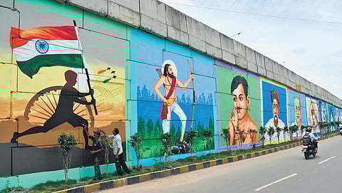 Murals of Alluri Sitharama Raju and others on a city flyover | Prasant Madugula