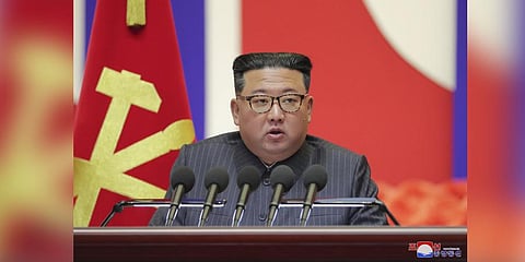 In this photo provided by the North Korean government, North Korean leader Kim Jong Un speaks during a 'maximum emergency anti-epidemic campaign meeting' in Pyongyang, North Korea. (Photo | AP)