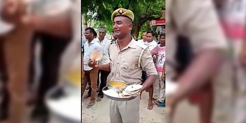 Constable Manoj Kumar was seen staging a protest with a plate of food from the mess.(Photo | Screengrab)