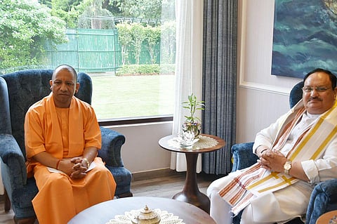 Uttar Pradesh Chief Minister Yogi Adityanath met BJP president J P Nadda in New Delhi on Thursday. (Photo |Yogi Adityanath Twitter)
