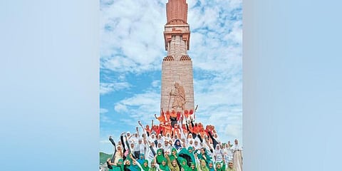 Students pose for a picture at Gandhi Hill on Thursday | Prasant Madugula