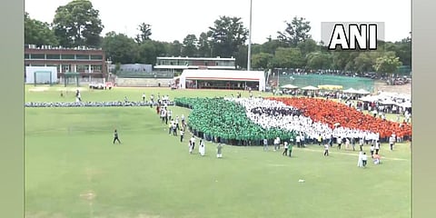 A new Guinness World Record for the world's largest human formation of a waving national flag. (Photo | ANI)