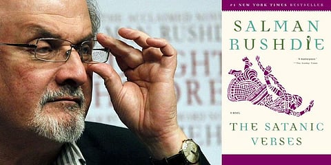 (L)Salman Rushdie , (R)'The Satanic Verses' cover
