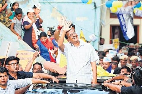 Chief Minister Arvind Kejriwal in a roadshow . (Photo | Express)