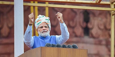 Prime Minister Narendra Modi addresses the nation from the ramparts of the Red Fort on the occasion of the 76th Independence Day. (Photo | PTI)