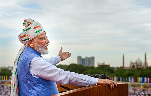 Prime Minister Narendra Modi addresses the nation from the ramparts of the Red Fort on the occasion of the 76th Independence Day, in New Delhi, on August 15, 2022. (Photo | PTI)