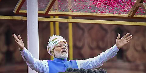 Prime Minister Narendra Modi addresses the nation from the ramparts of the Red Fort on the occasion of the 76th Independence Day, in New Delhi, on August 15, 2022. (Photo | PTI)