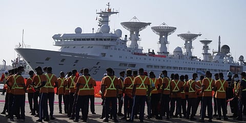 Yuan Wang 5, a Chinese scientific research ship, arrives at the port in Hambantota, Sri Lanka, Tuesday, Aug. 16, 2022. (Photo | AP)