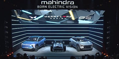 M&M unveiled five new electric sports utility vehicles under two EV brands -XUV and BE.(Photo | Screengrab, Twitter)