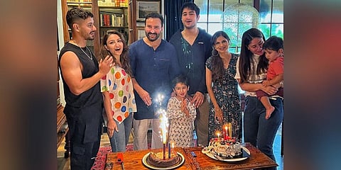 Actor Saif Ali Khan with his family on his 52nd birthday. (Photo | Soha Ali Khan Instagram)