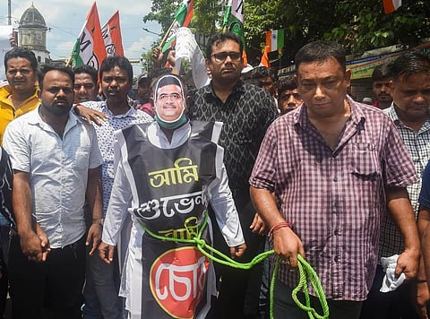 Trinamool activists participate in a rally as party observes 'Khela Hobe Dibas' across West Bengal, in Kolkata, Tuesday, Aug. 16, 2022. (Photo | PTI)