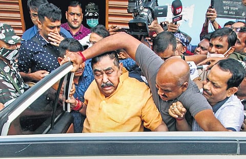 Trinamool leader Anubrata Mondal after his arrest by the CBI in connection with a cattle smuggling case, at Bolpur in Birbhum district of Bengal (File Photo | PTI )