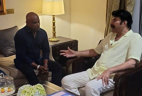 Former Sri Lankan cricketer Sanath Jayasuriya with Malayalam actor Mammootty.