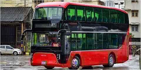 The bus is powered by a 231 kWh capacity battery pack with dual gun charging system, which allows the bus to have a range up to 250 kms for intra-city transport. (Photo | PTI)