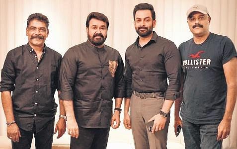 From left, Antony Perumbavoor, Mohanlal, Prithviraj and Murali Gopy.