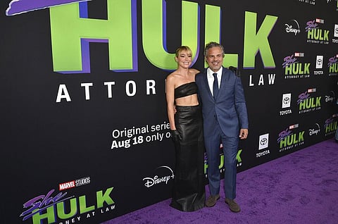 Tatiana Maslany and Mark Ruffalo arrive at the premiere of 'She-Hulk: Attorney at Law,' on , Aug. 15, 2022, at the El Capitan Theatre in Los Angeles. (Photo | AP)